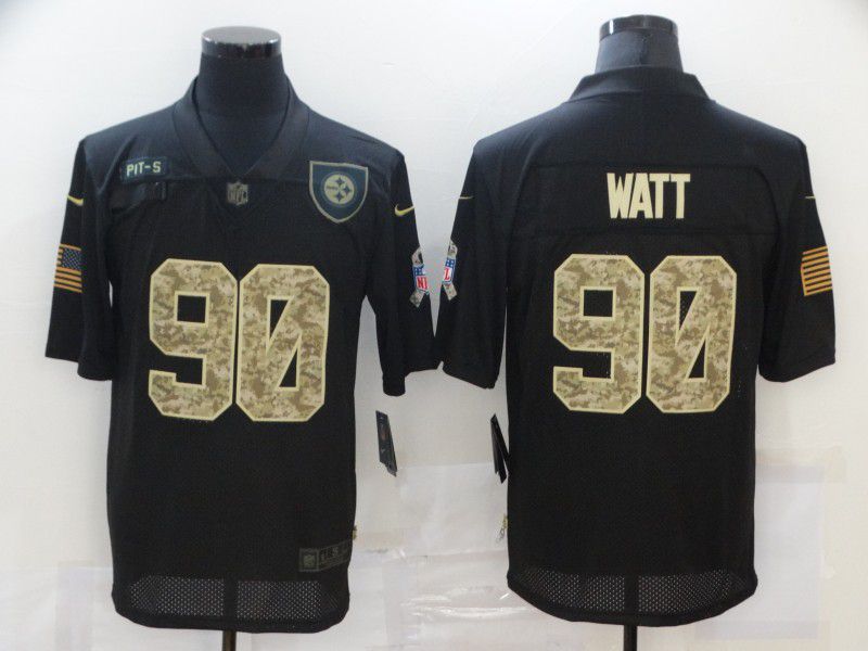 Men Pittsburgh Steelers #90 Watt Black camo Lettering 2020 Nike NFL Jersey